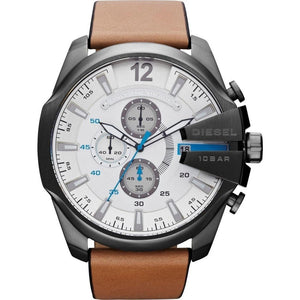 Diesel DZ4280 Mega Chief Brown Leather Men's Watch - WATCH & WATCH