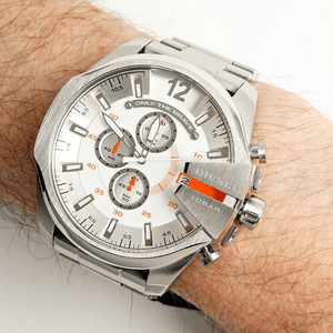 Diesel DZ4328 Mega Chief Chronograph Silver Dial Men's Watch - WATCH & WATCH