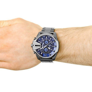 Diesel DZ4329 Mega Chief Chronograph Blue Dial Gunmetal Ion - plated Men's Watch - WATCH & WATCH