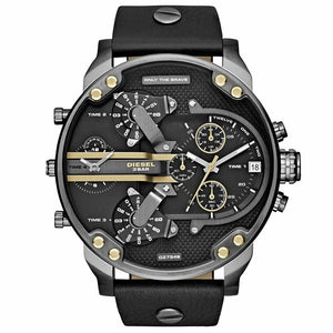 Diesel DZ7348 Mr. Daddy 2.0 Black Dial Black Leather Men's Watch - WATCH & WATCH