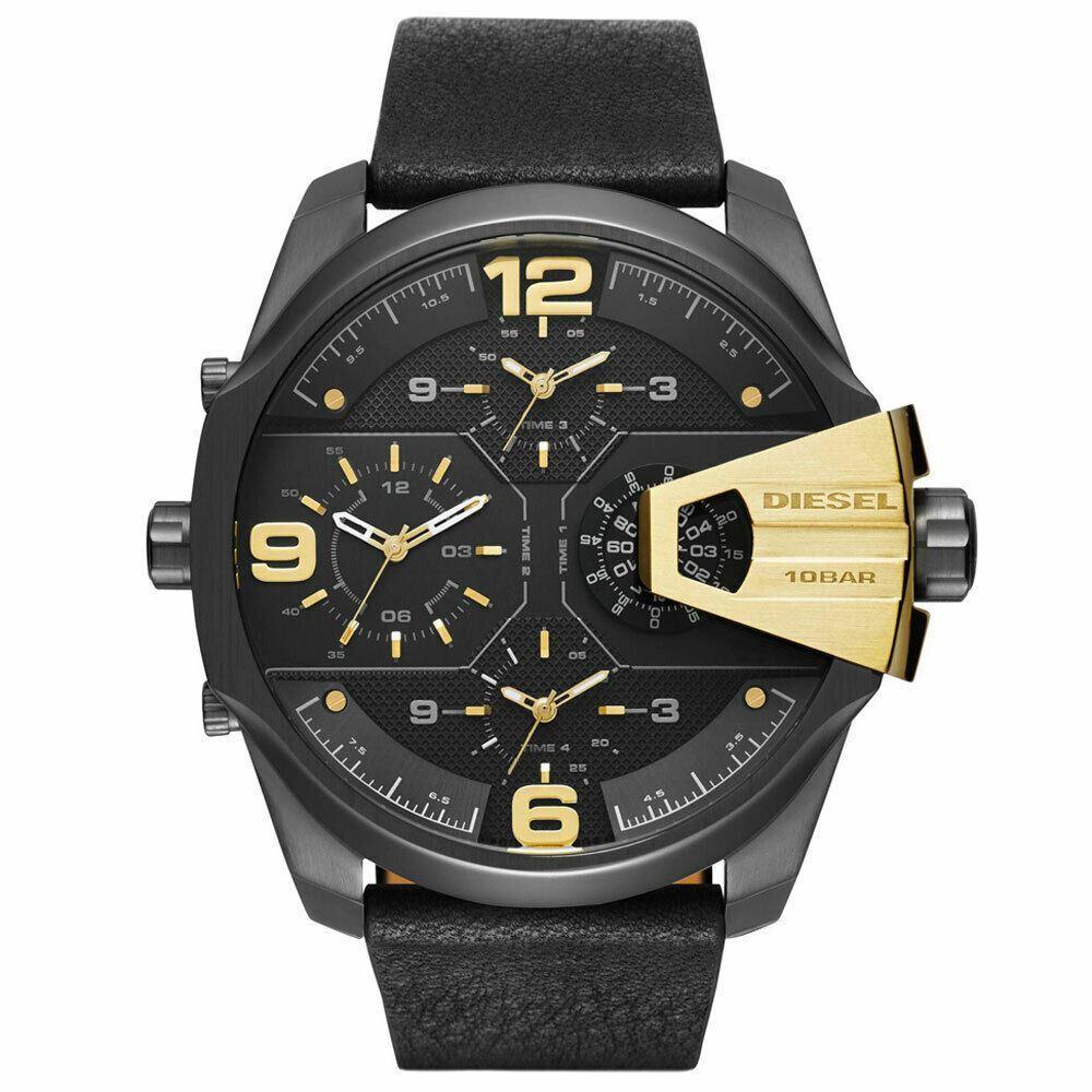 DIESEL DZ7377 Uber Chief Black Dial Black Leather Men's Watch - WATCH & WATCH
