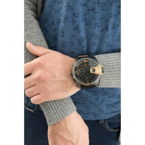 DIESEL DZ7377 Uber Chief Black Dial Black Leather Men's Watch - WATCH & WATCH