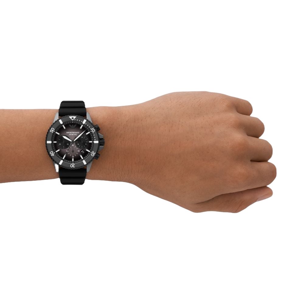 Emporio Armani AR11515 Diver Black Silicone Chronograph Men’s Watch - WATCH & WATCH