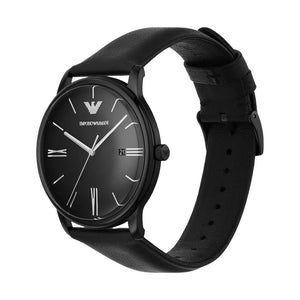 Emporio Armani AR11573 Three - Hand Date Black Leather Men’s Watch - WATCH & WATCH