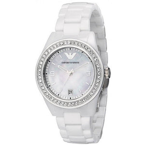 Emporio Armani AR1426 White Ladies Ceramica Watch - WATCH & WATCH