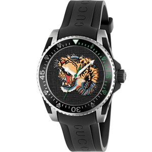 Gucci YA136318 Dive Embroidery Tiger Black Dial Men's Watch - WATCH & WATCH