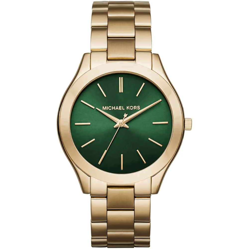 Michael Kors MK3435 Slim Runway Green Dial Gold - Tone Ladies Watch - WATCH & WATCH