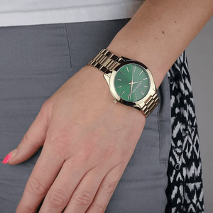 Michael Kors MK3435 Slim Runway Green Dial Gold - Tone Ladies Watch - WATCH & WATCH