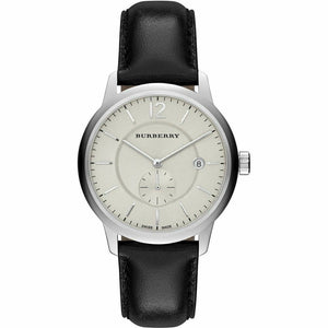 Burberry BU10000 Classic Round Beige Dial Black Leather Men's Watch - WATCH & WATCH