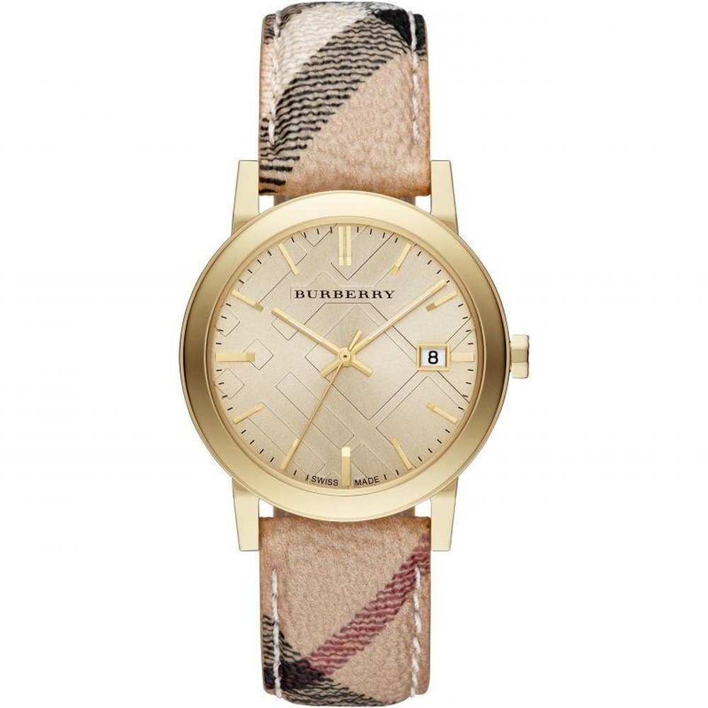 BU9026 City Champagne Dial Check Strap Watch