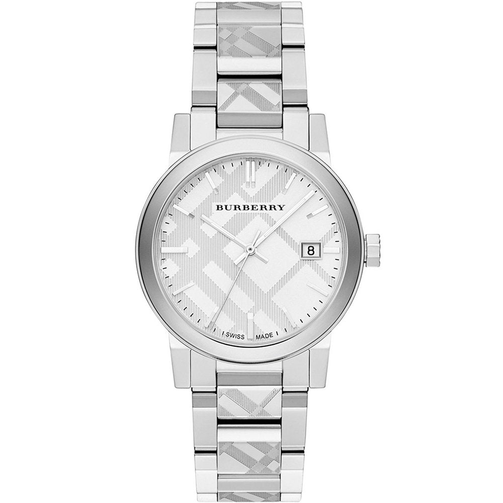 BU9037 City Engraved Checked Steel Watch