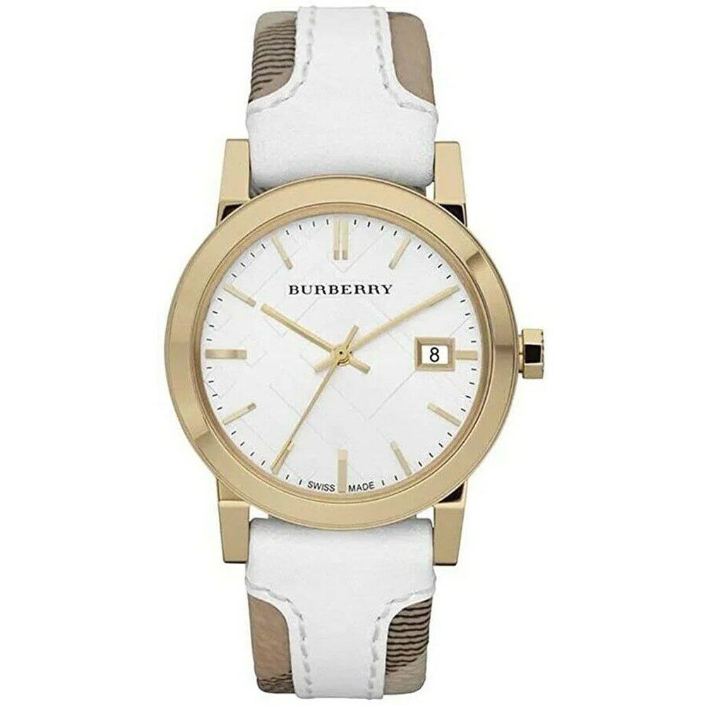 Burberry BU9110 Leather White Large Check Women's Watch - WATCH & WATCH