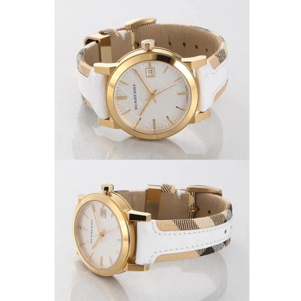 Burberry BU9110 Leather White Large Check Women's Watch - WATCH & WATCH