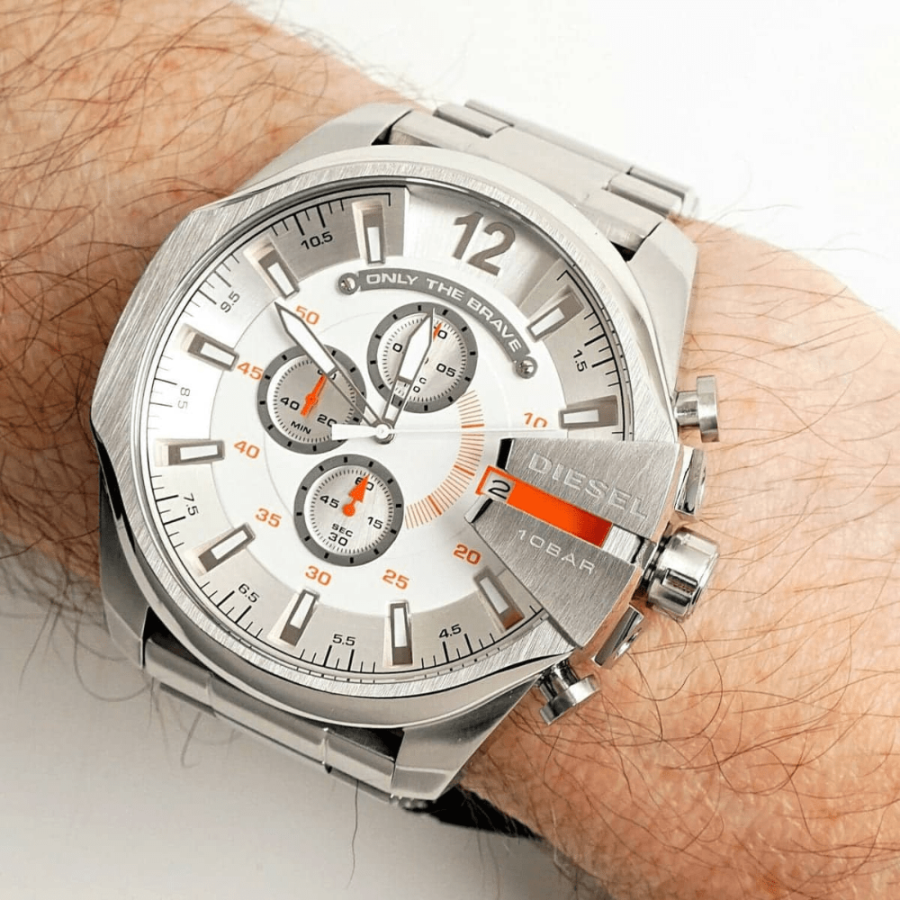 Diesel DZ4328 Mega Chief Chronograph Silver Dial Men's Watch - WATCH & WATCH