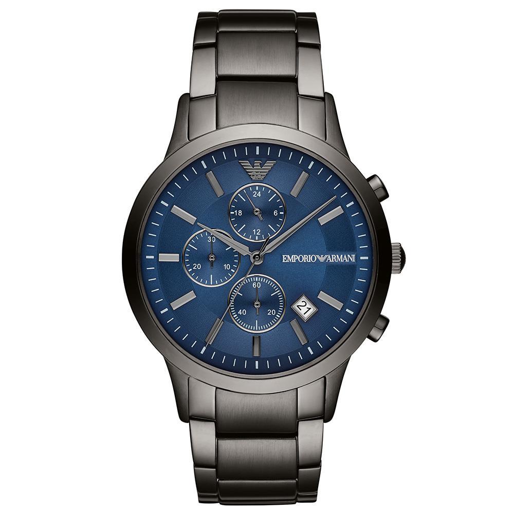 Emporio Armani AR11215 Chronograph Blue Dial Gunmetal Strap Men's Watch - WATCH & WATCH