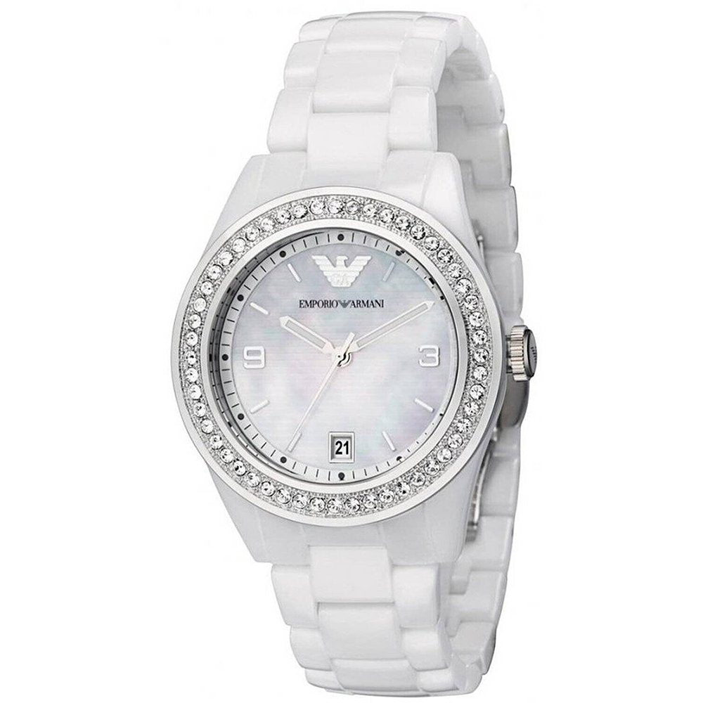 Emporio Armani AR1426 White Ladies Ceramica Watch - WATCH & WATCH