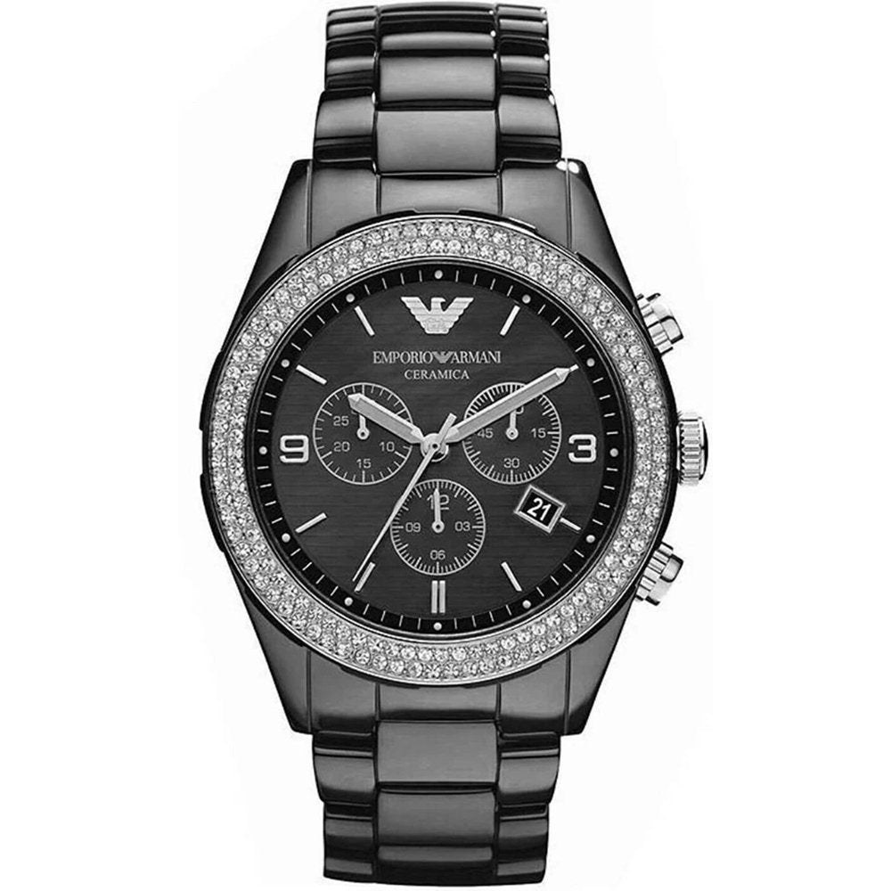 Emporio Armani AR1455 Ceramica Ladies Crystal Watch - WATCH & WATCH