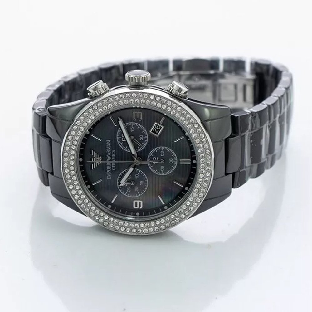 Emporio Armani AR1455 Ceramica Ladies Crystal Watch - WATCH & WATCH