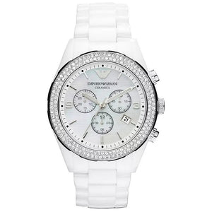 Emporio Armani AR1456 Ceramica Crystal White Ladies Watch - WATCH & WATCH