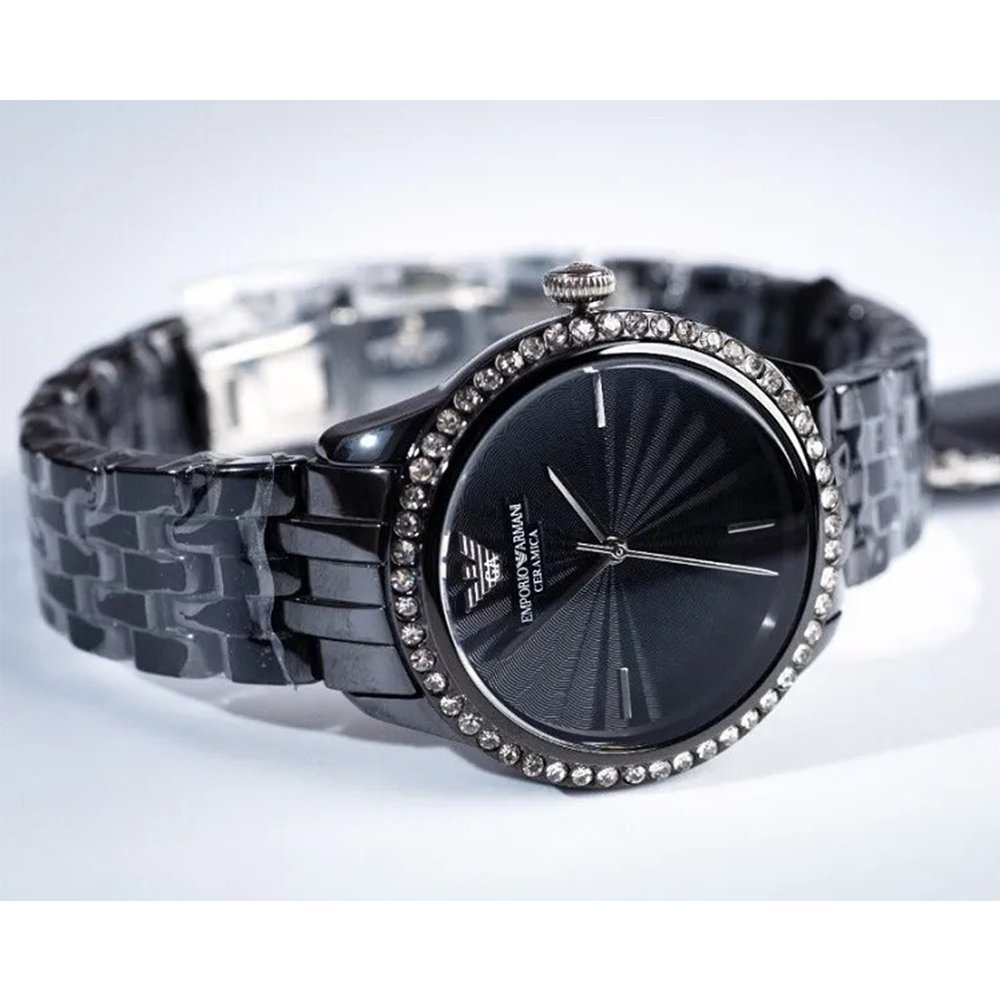 Emporio Armani AR1478 Ladies Ceramica Black Crystal Watch - WATCH & WATCH