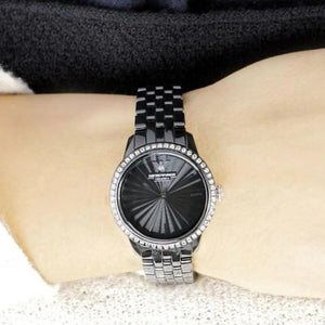 Emporio Armani AR1478 Ladies Ceramica Black Crystal Watch - WATCH & WATCH