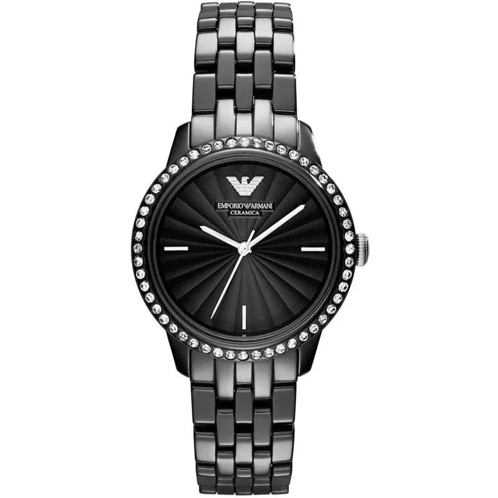 Emporio Armani AR1478 Ladies Ceramica Black Crystal Watch - WATCH & WATCH