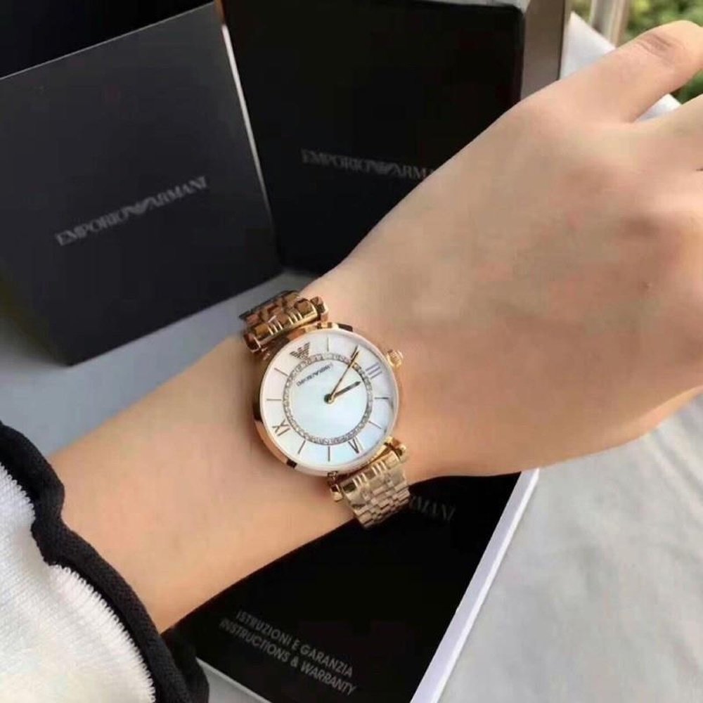 Emporio Armani AR1907 Motherof Pearl Dial Gold - Tone Stainless Steel Ladies Watch - WATCH & WATCH