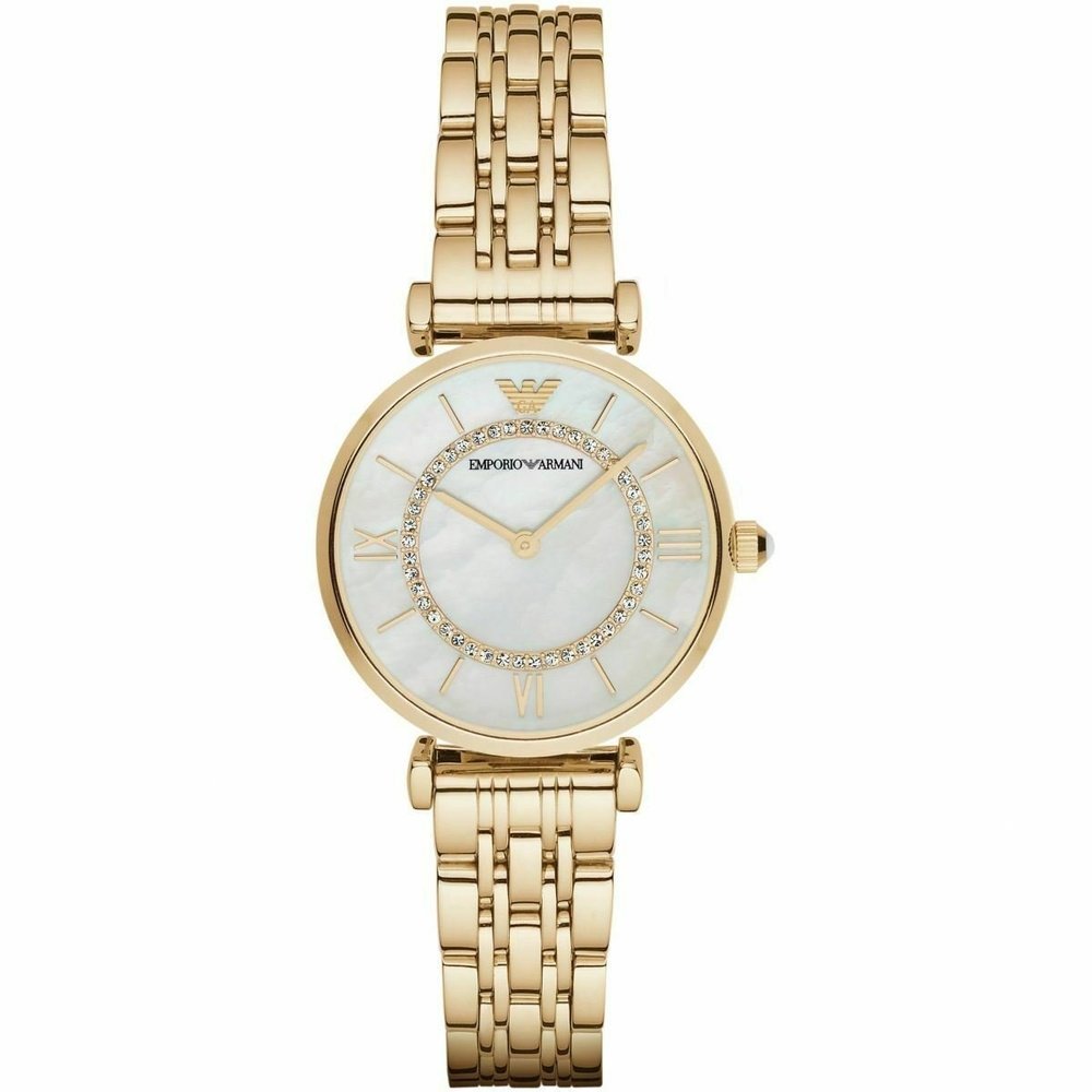 Emporio Armani AR1907 Motherof Pearl Dial Gold - Tone Stainless Steel Ladies Watch - WATCH & WATCH