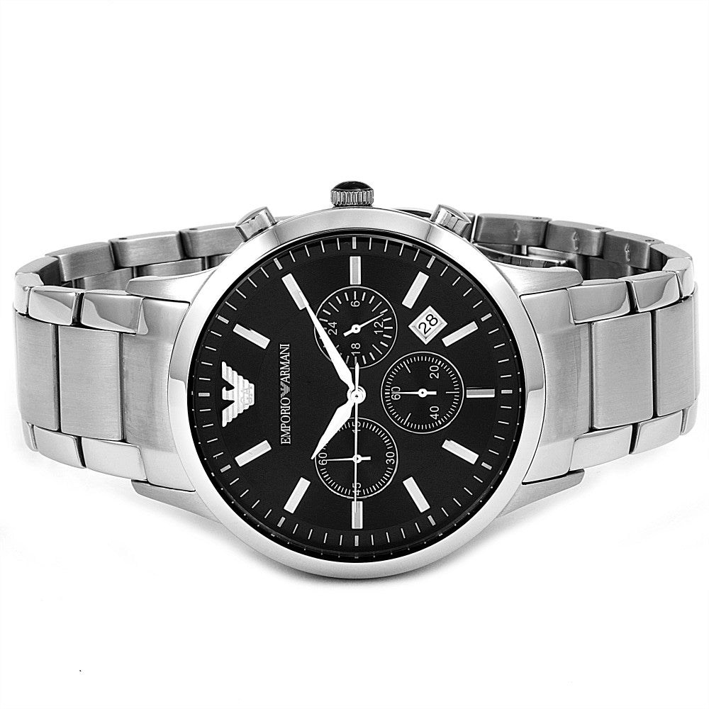 emporio armani men's ar2434 dress silver watch Emporio Armani Men's Chronograph Quartz Stainless Steel Black Dial 43mm Watch AR2434