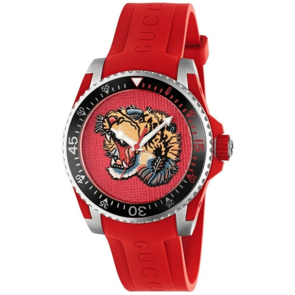 Gucci YA136315 Dive Embroidery Tiger Red Dial Men's Watch - WATCH & WATCH
