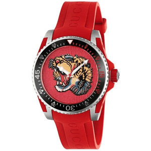 Gucci YA136315 Dive Embroidery Tiger Red Dial Men's Watch - WATCH & WATCH