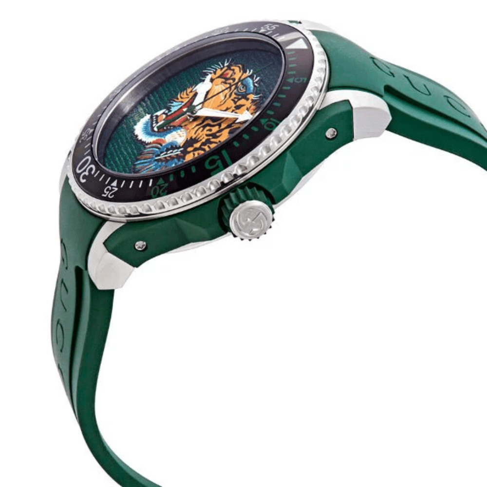 Gucci YA136316 Dive Tiger Green Dial Men's Watch - WATCH & WATCH