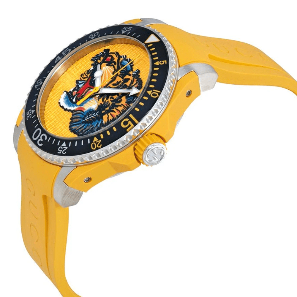 Gucci YA136317 Dive Embroidery Tiger Yellow Dial Men's Watch - WATCH & WATCH