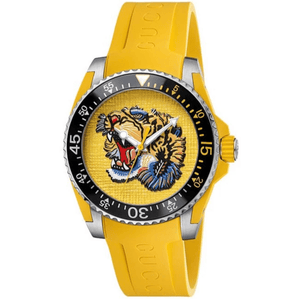 Gucci YA136317 Dive Embroidery Tiger Yellow Dial Men's Watch - WATCH & WATCH