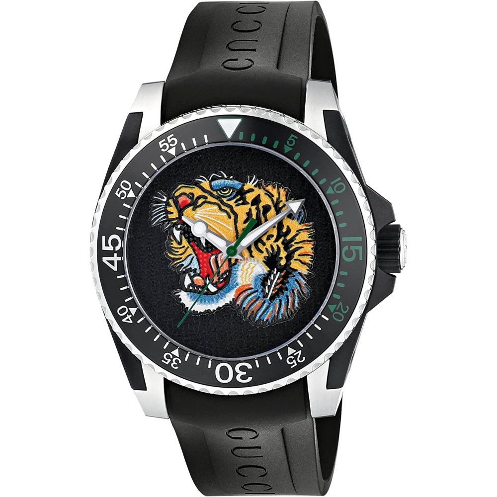 Gucci YA136318 Dive Tiger Motif Black Dial Men's Watch - WATCH & WATCH