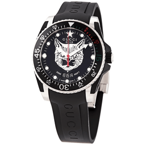 Gucci YA136320 Dive Mystic Cat Black Dial Men's Watch - WATCH & WATCH