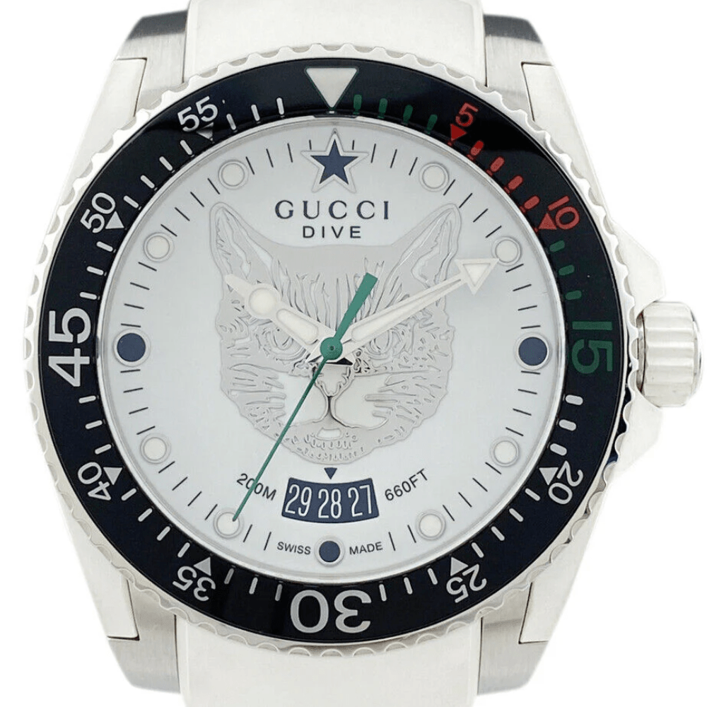 Gucci YA136329 Dive Tiger White Dial Men's Watch - WATCH & WATCH