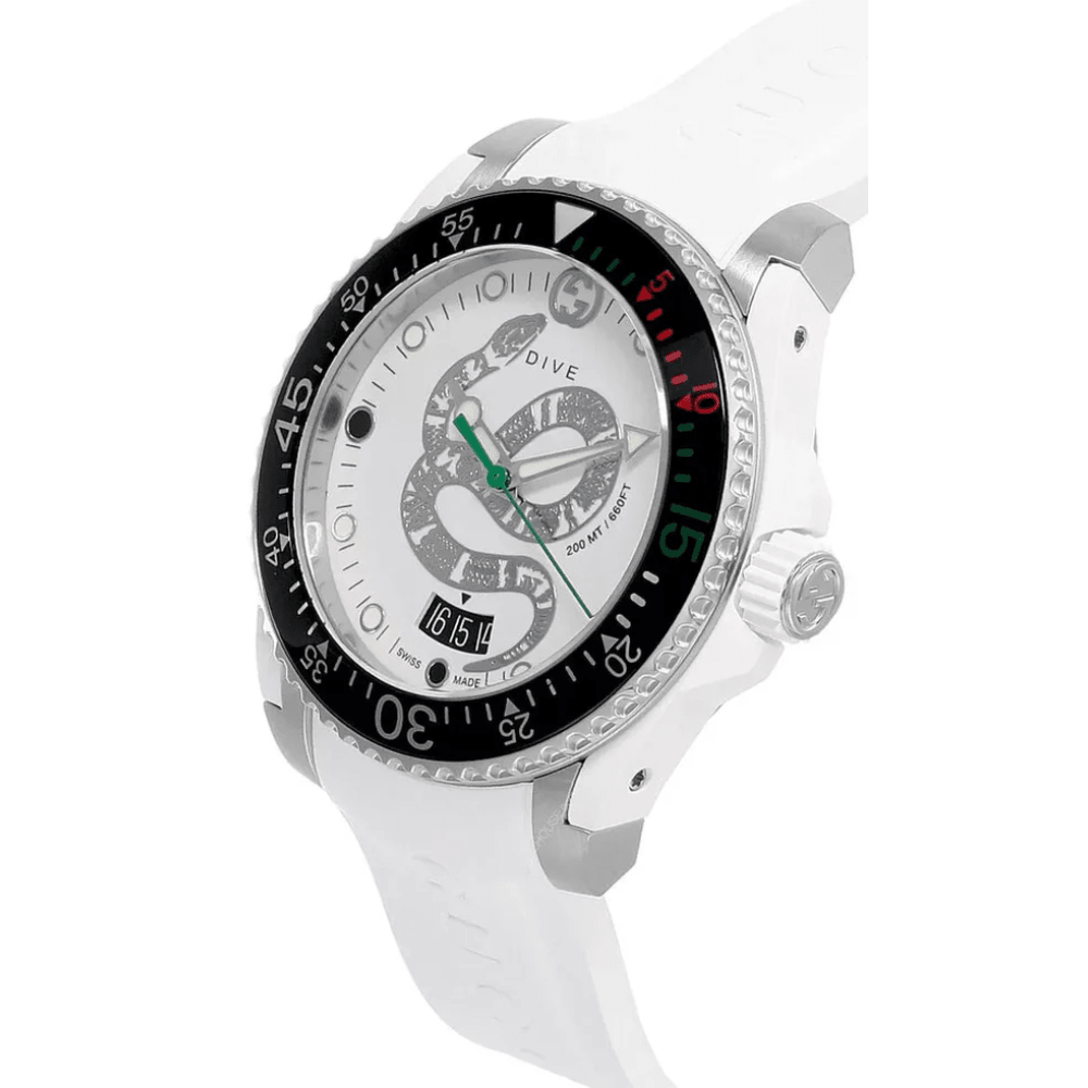 Gucci YA136330 Dive Snake Motif White Dial Men's Watch - WATCH & WATCH