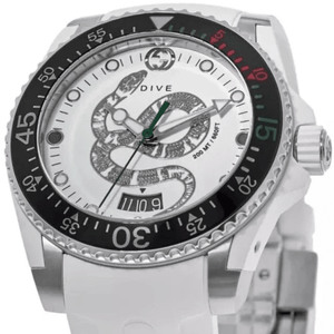 Gucci YA136330 Dive Snake Motif White Dial Men's Watch - WATCH & WATCH