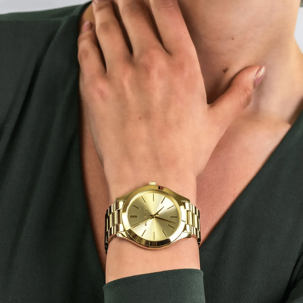 Michael Kors MK3179 Slim Runway Gold Dial Ladies Watch - WATCH & WATCH