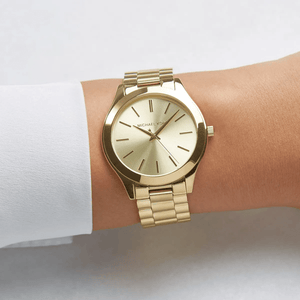 Michael Kors MK3179 Slim Runway Gold Dial Ladies Watch - WATCH & WATCH