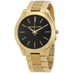Michael Kors MK3478 Slim Runway Black Dial Gold - tone Ladies Watch - WATCH & WATCH