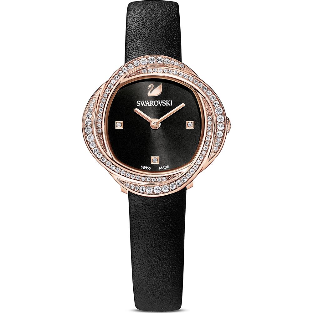 Swarovski 5552421 Crystal Leather Strap Black Rose Gold Tone Women's Watch - WATCH & WATCH