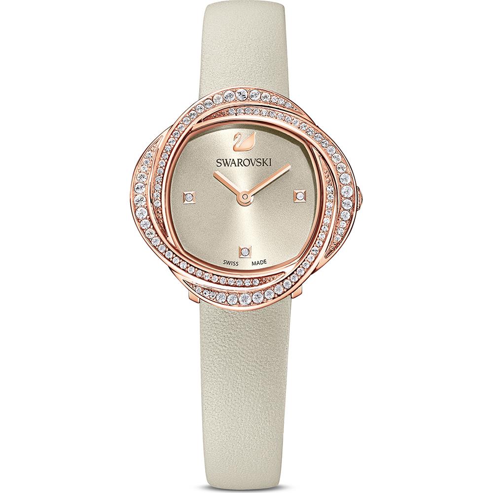 Swarovski 5552424 Crystal Leather Strap Gray Rose Gold Tone Women's Watch - WATCH & WATCH