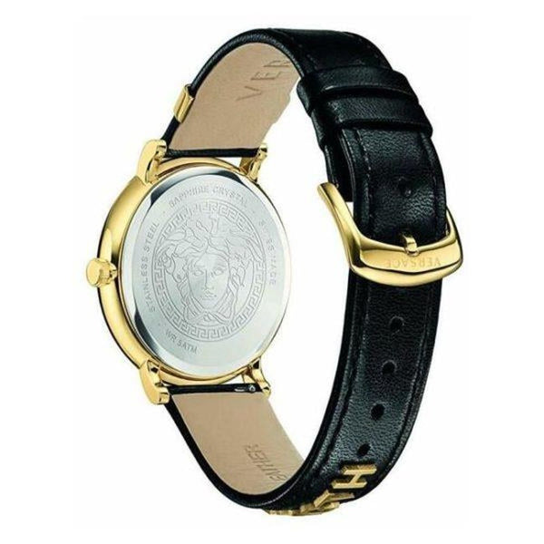 Versace VBQ050017 V-Circle 42mm Gold Tone Black Leather Strap Women's Watch - WATCH & WATCH